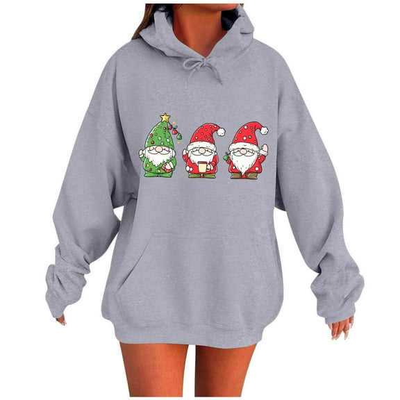 Enjoytime Womens Sweatshirt Cute Printed Pullover Long Sleeve Tops Xmas Holiday Funny Casual Hoodie Fashion Fall Winter Clothing Gray L