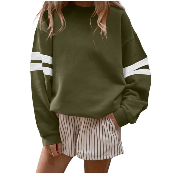 Enjoytime Womens Sweatshirt Fashion Patchwork Long Sleeve Pullover Tops Casual Loose Crew Neck Sweatshirts Army Green L