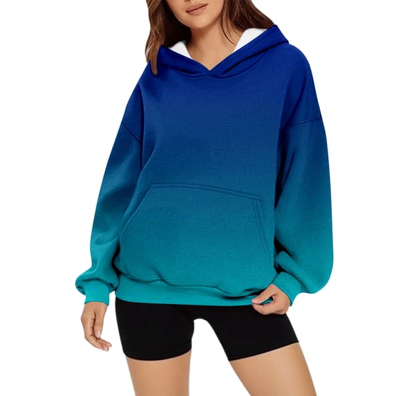 Enjoytime Womens Sweatshirt Gradient Color Long Sleeve Crew Neck Hoodies Winter Fall Fashion Pullover Tops with Pockets