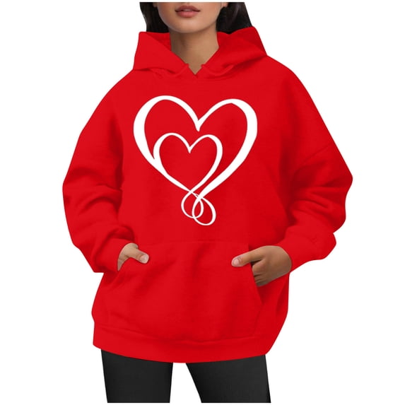 Enjoytime Womens Sweatshirt Hearts Print Lightweight Casual Pullover Hoodies Fall Cozy Trendy Long Sleeve Hoodie