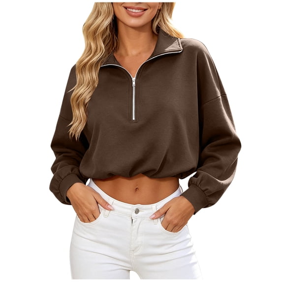 Enjoytime Womens Sweatshirt Mock Neck Quarter Zip Pullover Sweatshirts Lightweight Workout Casual Crop Tops 2026 Fall Clothes