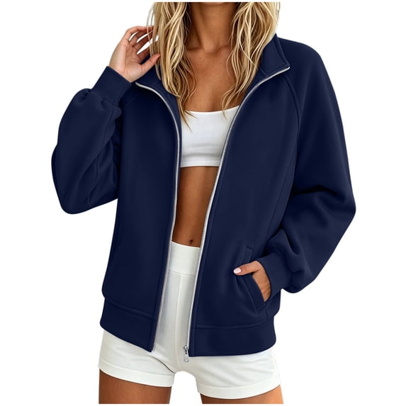 Enjoytime Womens Sweatshirt Stand Collar Long Sleeve Zip Up Jacket Lightweight Casual Sweatshirt With Pockets