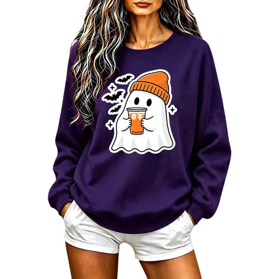 Enjoytime Womens Sweatshirts Halloween Print Long Sleeve Crew Neck Sweatshirts Fall Casual Funny Pullover Top