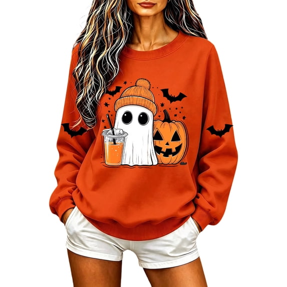 Enjoytime Womens Sweatshirts Halloween Print Long Sleeve Crew Neck Sweatshirts Fall Casual Funny Pullover Top