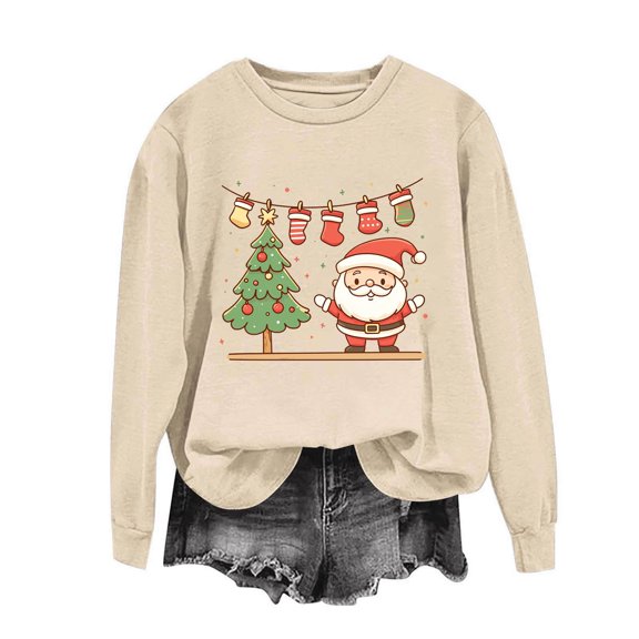 Enjoytime Womens Sweatshirts Trendy Cute Print Pullover Crewneck Sweatshirt Fall Winter Loose Casual Long Sleeve Tops Khaki L