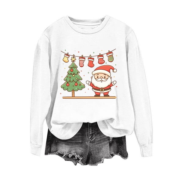 Enjoytime Womens Sweatshirts Trendy Cute Print Pullover Crewneck Sweatshirt Fall Winter Loose Casual Long Sleeve Tops White S