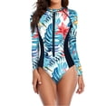 thumbnail image 1 of Enjoytime Womens Swimsuits Print Long Sleeve Zip Front One Piece Bathing Suit Sun Protection Rash Guard Athletic Swimwear, 1 of 5