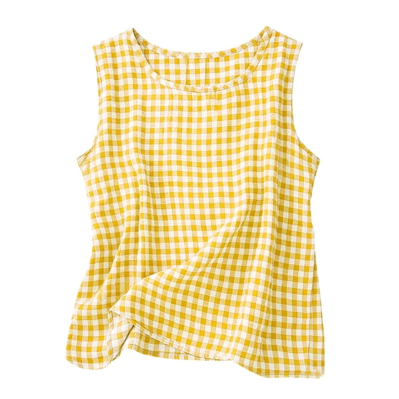 Enjoytime Womens Tank Tops Plaid Crewneck Sleeveless Tops 2026 Summer Casual Basic Cute Plus Size Tank Top