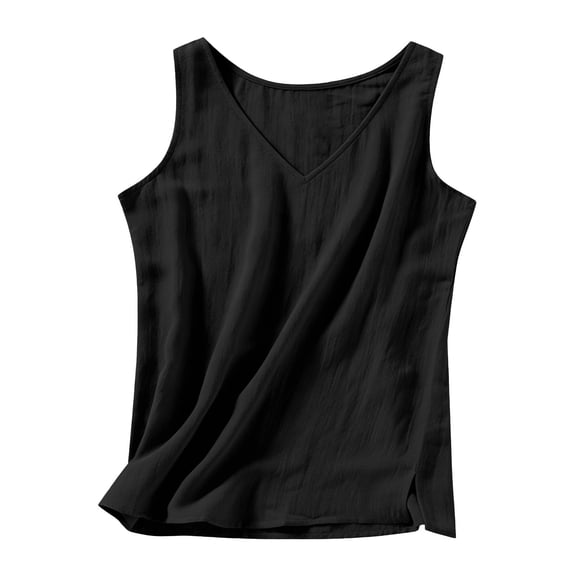 Enjoytime Womens Tank Tops Solid Color Side Split V-Neck Crop Top Spring Summer Sleeveless Casual Fashion Clothing Black M