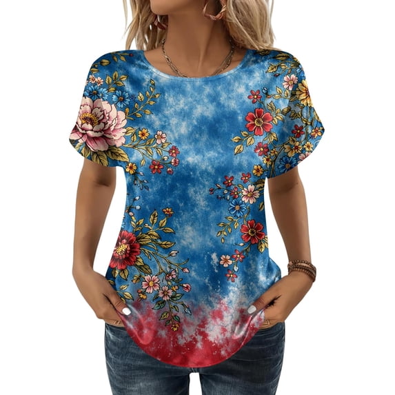 Enjoytime Womens Tops 4Th Of July Printed Crewneck Short Sleeve T-Shirt Summer Plus Size Casual Graphic Tee