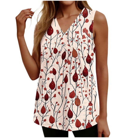 Enjoytime Womens Tops Cute Printed V-Neck Sleeveless Tank Top Summer Vacation Casual Loose Shirts