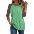 thumbnail image 1 of Enjoytime Womens Tops Patchwork Round Neck 3/4 Sleeve Shirts Fashion Casual Loose Plus Size Women Blouses Fall Winter 2025 Clothes Green L, 1 of 4