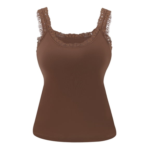 Enjoytime Womens Tops Solid Color Crew Neck Lace Sleeveless Camisole Tank Tops Summer Spring Breathable Basic Casual Shirt