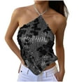 thumbnail image 1 of Enjoytime Womens Tops Solid Color Lace Hanging Neck Sequin Camisoles Lightweight Casual Trendy Fashion Cropped Tops Dark Gray S, 1 of 6