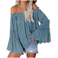 thumbnail image 1 of Enjoytime Womens Tops Solid Color Off Shoulder Floral Long Sleeve Shirts Trendy Business Casual Blouses Fashion Clothing 2025 Light Blue L, 1 of 6