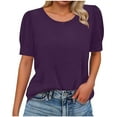 thumbnail image 1 of Enjoytime Womens Tops Solid Color Round Neck Folded Short Sleeve Shirts Spring Summer Trendy Work Casual Blouses, 1 of 7