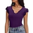 thumbnail image 1 of Enjoytime Womens Tops Solid Color V-Neck Ruffle Sleeve Crop Shirts 2026 Spring Summer Vacation Casual Clothes, 1 of 8