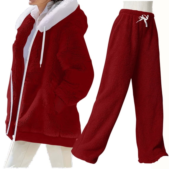 Enjoytime Womens Two Piece Sets Long Sleeve Loose Zip Up Jacket Elastic Waist Pants Hooded Outfits Fall Winter Warm Matching Loungewear