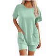 thumbnail image 1 of Enjoytime Womens Two Piece Sets Summer Solid Color Short Sleeve Shirts and Shorts Round Neck Sleepwear Casual Travel Outfits 2025 Green B XXL, 1 of 4