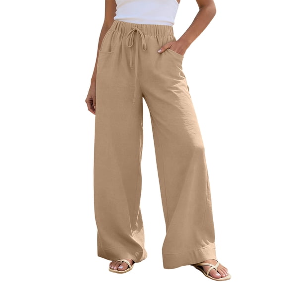 Enjoytime Womens Wide Leg Pants High Waist Drawstring Beach Trousers Summer Loose Casual Vacation Plus Size Pants