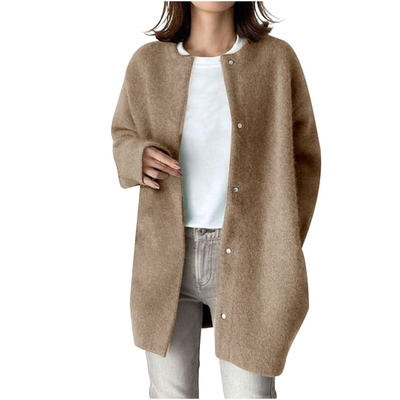 Enjoytime Womens Winter Coat Solid Color Long Sleeve Button Down Cardigans Fall Winter Warm Thick Casual Jacket