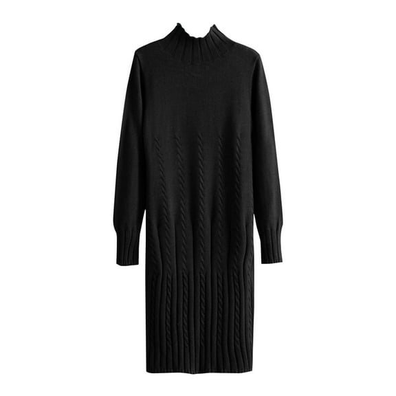 Enjoytime Womens Winter Dresses Solid Color Round Neck Long Sleeve Knit Midi Dress Fashion Casual Loose Fall Dresses Black Free Size