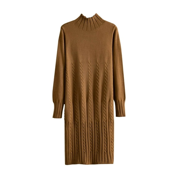 Enjoytime Womens Winter Dresses Solid Color Round Neck Long Sleeve Knit Midi Dress Fashion Casual Loose Fall Dresses Coffee Free Size