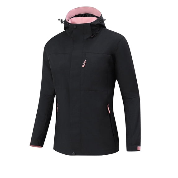 Enjoytime Womens Winter Jacket Solid Color Zipper Waterproof Sweatshirt Long Sleeved Casual Plus Size Coat with Pockets