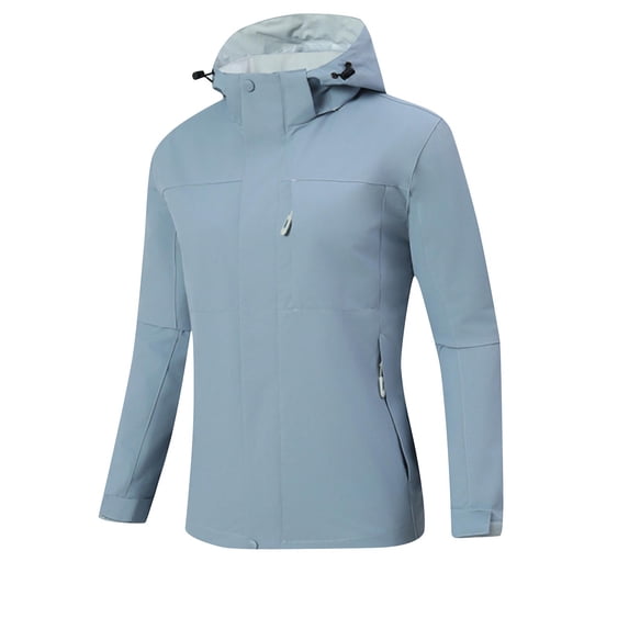 Enjoytime Womens Winter Jacket Solid Color Zipper Waterproof Sweatshirt Long Sleeved Casual Plus Size Coat with Pockets
