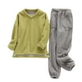 thumbnail image 1 of Enjoytime Womens Winter Outfits Solid Color Thick and Velvet Warm Pajamas Crewneck Long Sleeve Tops Pants 2 Piece Sets Soft Comfy Sleepwear, 1 of 4