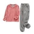 thumbnail image 1 of Enjoytime Womens Winter Outfits Solid Color Thick and Velvet Warm Pajamas Crewneck Long Sleeve Tops Pants 2 Piece Sets Soft Comfy Sleepwear, 1 of 8