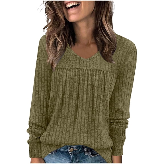 Enjoytime Womens Winter Tops Dressy Casual Solid Color Long Sleeve Knit Blouses Crew Neck Fall Winter Dressy Shirts 2025
