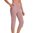thumbnail image 1 of Enjoytime Womens Yoga Pants Solid Color Stretchy Elastic Waisted Cropped Leggings Workout Casual Trendy Work Trousers Pink L, 1 of 7