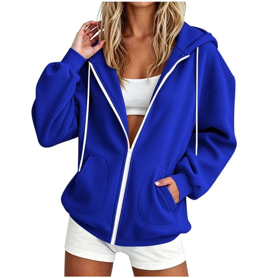 Enjoytime Womens Zip Up Hoodies Long Sleeve Solid Hooded Jacket Fall Fashion Comfy Casual Sweatshirt with Pockets