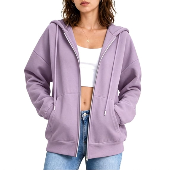 Enjoytime Womens Zip Up Hoodies Solid Color Long Sleeve Sweatshirt Casual Fall Fashion Jacket Winter Clothing