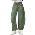 thumbnail image 1 of Enjoytime Work Pants Women Solid Color Elastic Waisted Wide Leg Sweatpants Drawstring Casual Travel Workout Trousers Green S, 1 of 8