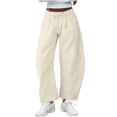thumbnail image 1 of Enjoytime Work Pants Women Solid Color Elastic Waisted Wide Leg Sweatpants Drawstring Casual Travel Workout Trousers Khaki L, 1 of 8