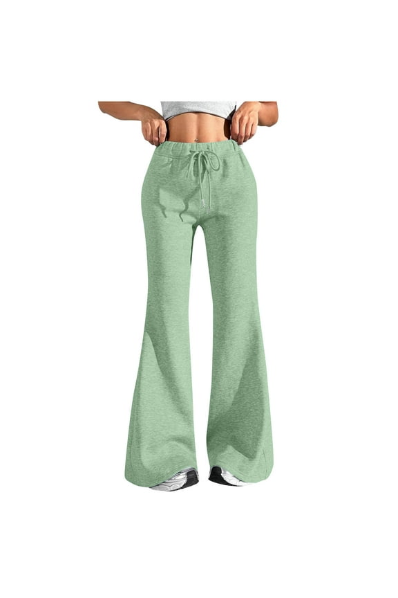 Work Pants Women Solid Color Stretch Waist Strap Drawstring Wide Leg Pants Travel Casual Loose Trousers Green XXL