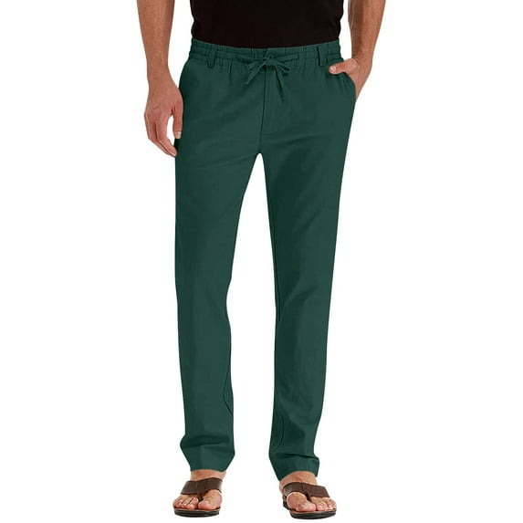 Enjoytime Work Pants for Men Solid Color Drawstring Elastic Waist Trousers Business Loose Casual Plus Size Pants Army Green L