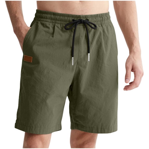 Enjoytime Work Shorts for Men Fashion Solid Color Tether Waist Leather Label Plus Size Shorts with Pockets for Casual Loose Army Green XXXL
