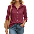 thumbnail image 1 of Enjoytime Work Tops for Women Collared Long Sleeve Button Down Shirts Fashion Solid Business Casual Blouses, 1 of 8