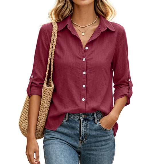Enjoytime Work Tops for Women Collared Long Sleeve Button Down Shirts Fashion Solid Business Casual Blouses