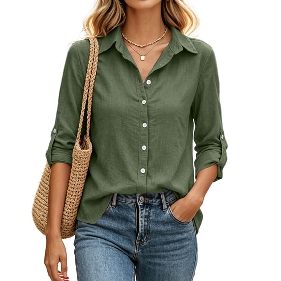 Enjoytime Work Tops for Women Collared Long Sleeve Button Down Shirts Fashion Solid Business Casual Blouses
