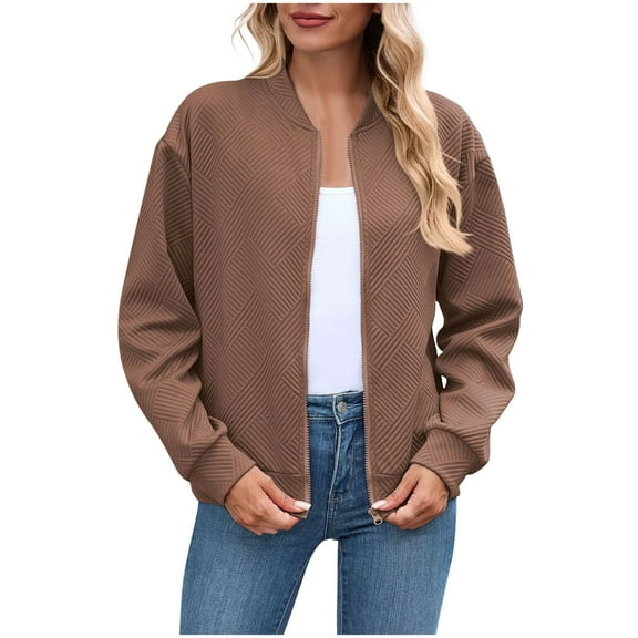 Enjoytime Workout Jackets for Woman Solid Color Long Sleeved Zipper Outwear Fall Trendy Casual Jacket