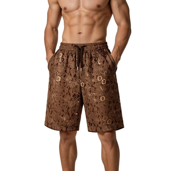 Enjoytime Workout Shorts Men Print Drawstring Elastic Waist Lightweight Running Gym Shorts with Pockets