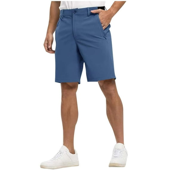 Enjoytime Workout Shorts Men Solid Color Button Waist Straight Plus Size Shorts with Zipper Pockets for Outdoors Golf Dark Blue S