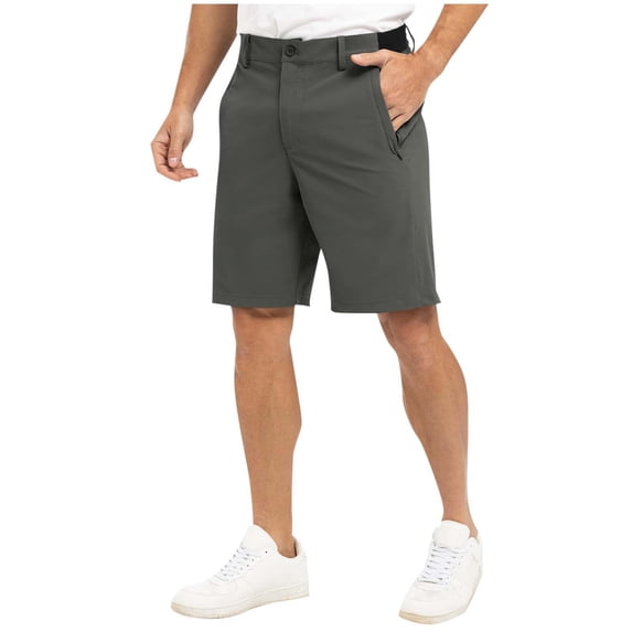 Enjoytime Workout Shorts Men Solid Color Button Waist Straight Plus Size Shorts with Zipper Pockets for Outdoors Golf Dark Gray XL