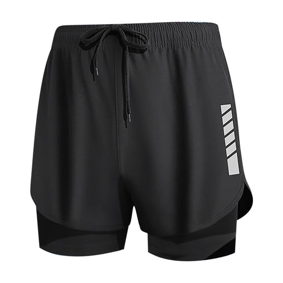 Enjoytime Workout Shorts Men with Liner Solid Color Elastic Waist Double Layer Running Gym Shorts