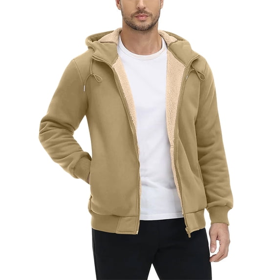 Enjoytime Zip Up Hoodie Men Long Sleeve Drop Shoulder Oversized Sweatshirt Casual Soft Basic Thick Fall Winter Tops with Pockets Khaki XXXL