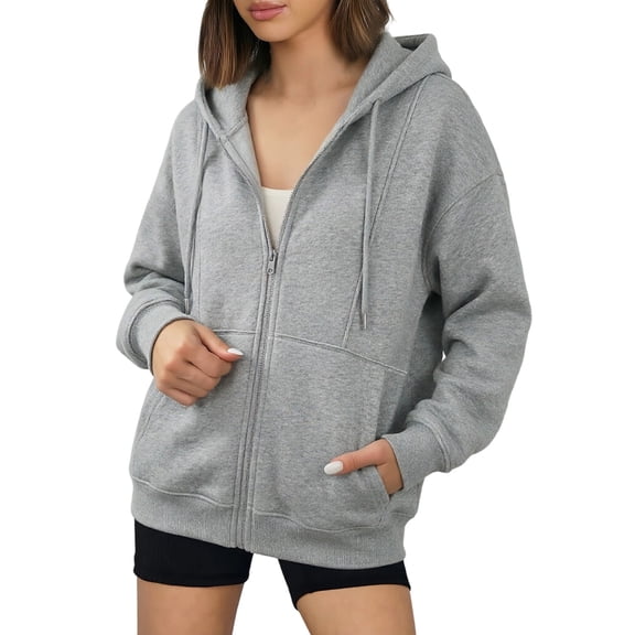 Enjoytime Zip Up Hoodie Women 2026 Long Sleeve Full Zipper Oversized Sweatshirt Comfy Casual Lightweight Jacket with Pockets